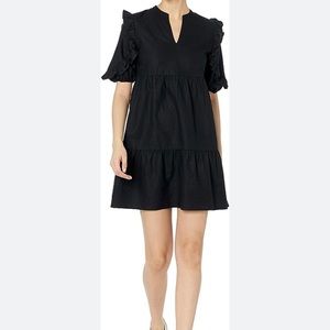 Goodthreads  Washed Linen Elbow Sleeve Split Neck Tiered Dress Black Large NWT